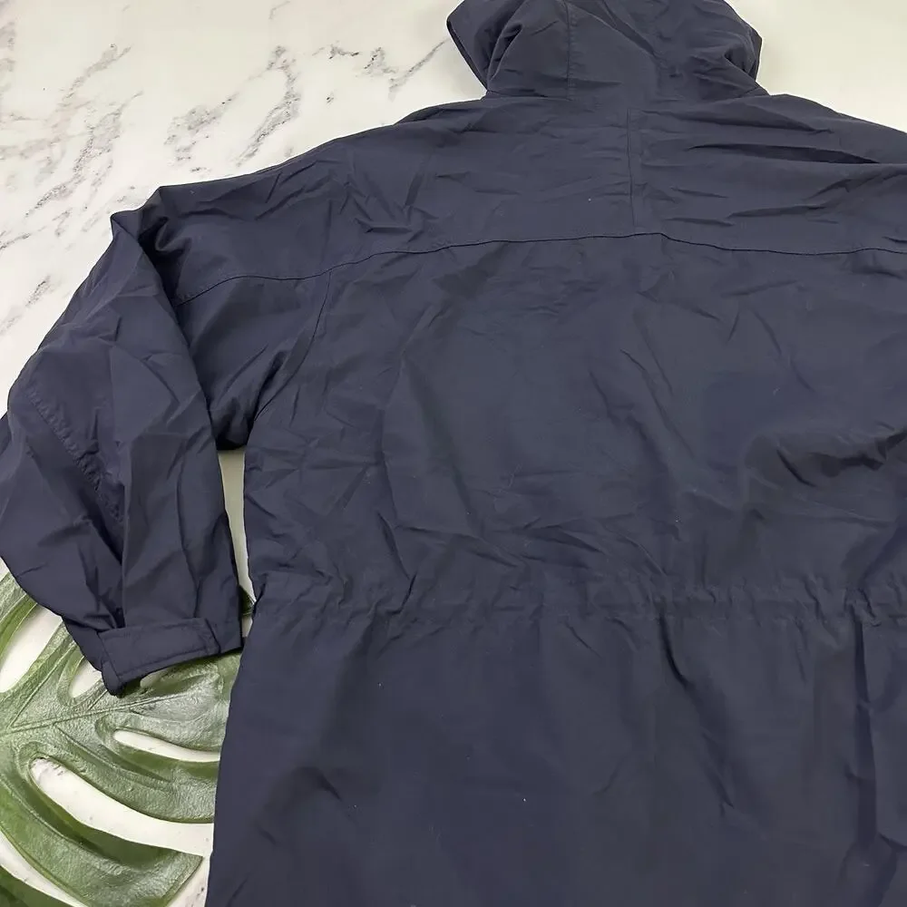 J.Crew Mens Vintage 90s Windbreaker Jacket Size XL Navy Blue Hooded Oarsman